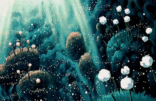 A short video of spores floating around an enchanted forest, from Studio Ghibli's Nausicaa.
